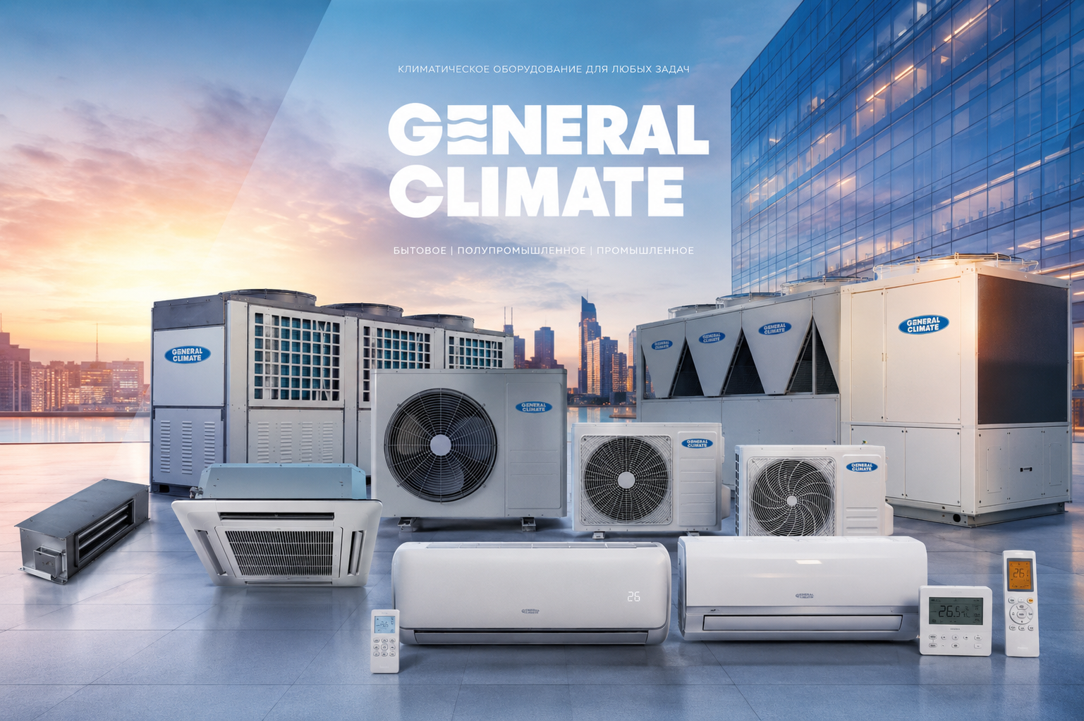 Климатическое оборудование General Climate — сплит-системы, чиллеры, кассетные блоки